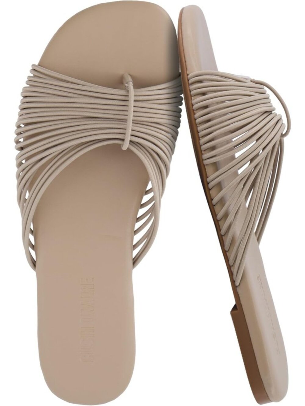 Women's Taupe Trendy Multi-Strap Square Toe Flats Slides Lanky Strappy Sandals